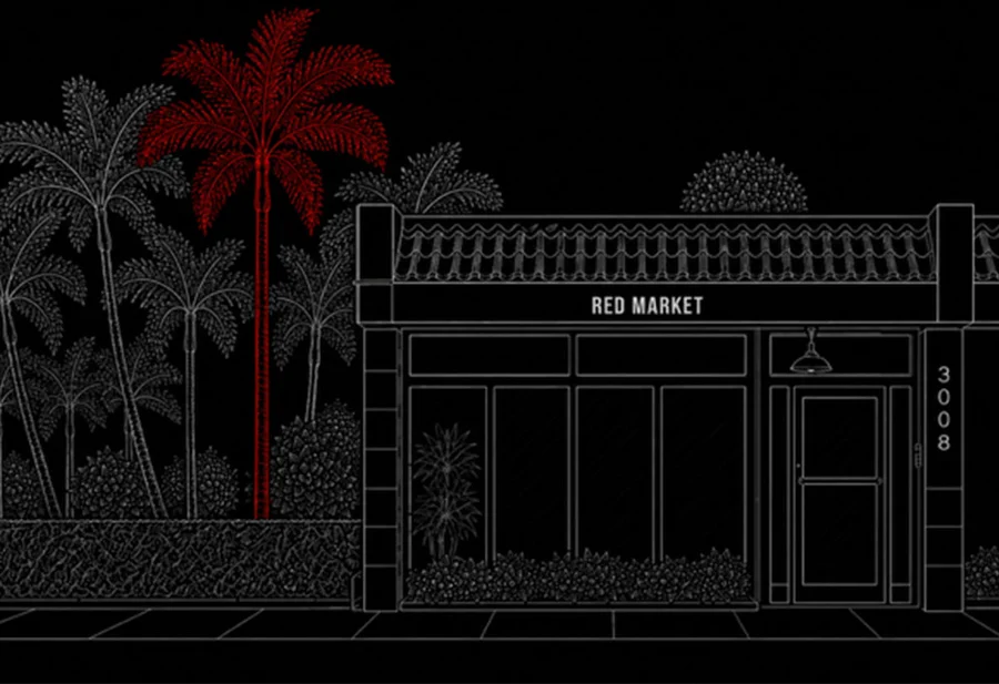 Illustration of the Red Market salon storefront in West Palm Beach